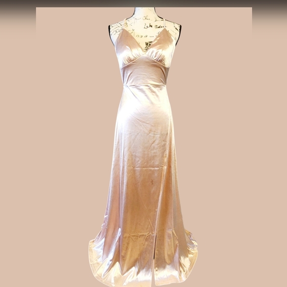 Windsor Laurel Lace-Up A-Line Slit Satin Formal Dress - Picture 6 of 13